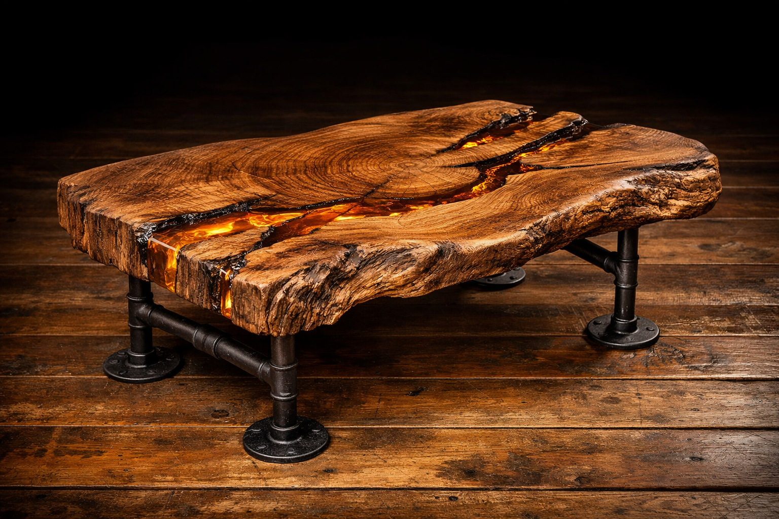 The Creek Fire — Live edge driftwood coffee table with amber resin